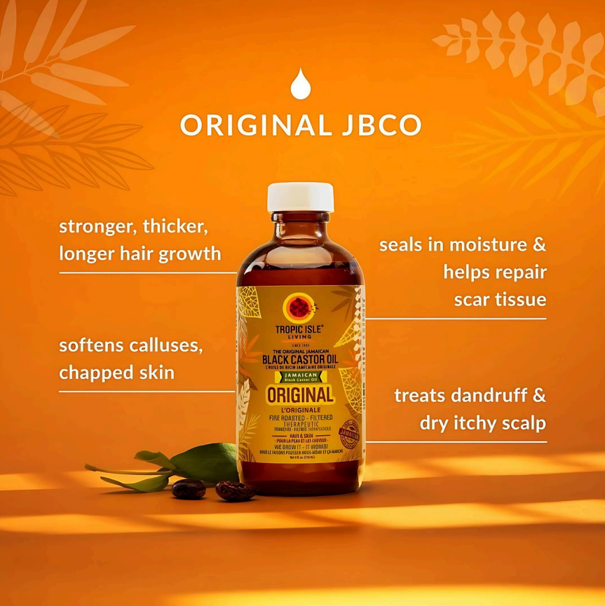 Jamaican Black Castor Oil Trilogy OriginalTropical Living's 100% pure Jamaican black castor oil (JBCO)


100% pure Jamaican Black Castor Oil with rich, earthy scent


Made from hand-picked Jamaican beans, roBuffed Nutrition