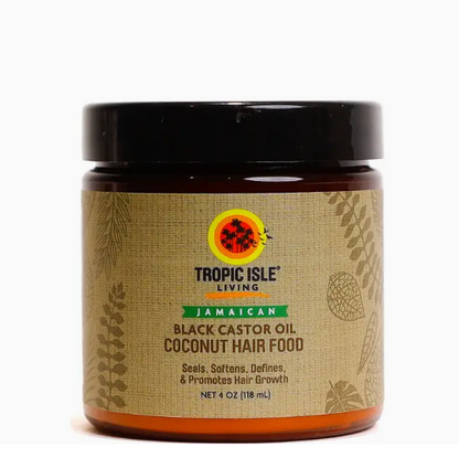 Jamaican Black Caster Hair Food Coconut (4oz)The Tropic Isle Living Coconut Jamaican Black Castor Oil Hair food helps to add moisture to your hair and prevent split ends, breakage, dry scalp, and dandruff with Buffed Nutrition